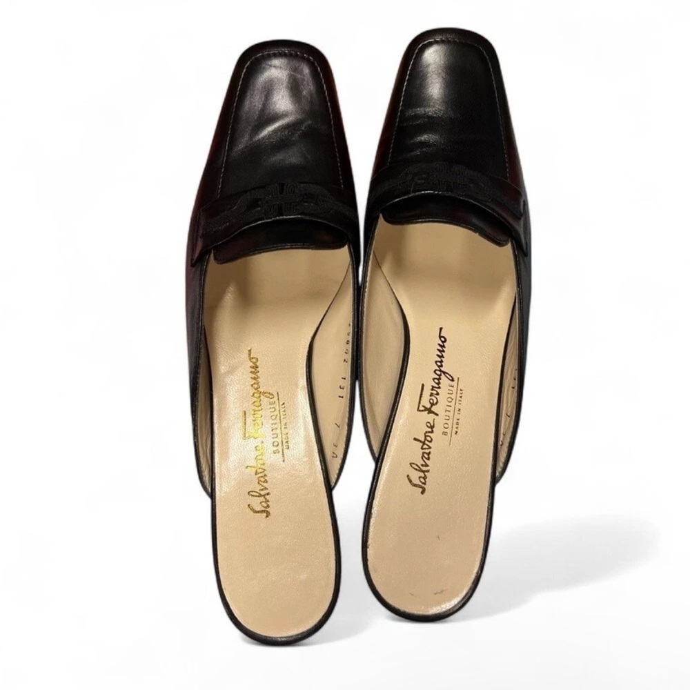 Salvatore Ferragamo Marcella Black Leather Mules with Leather Soles Size 9